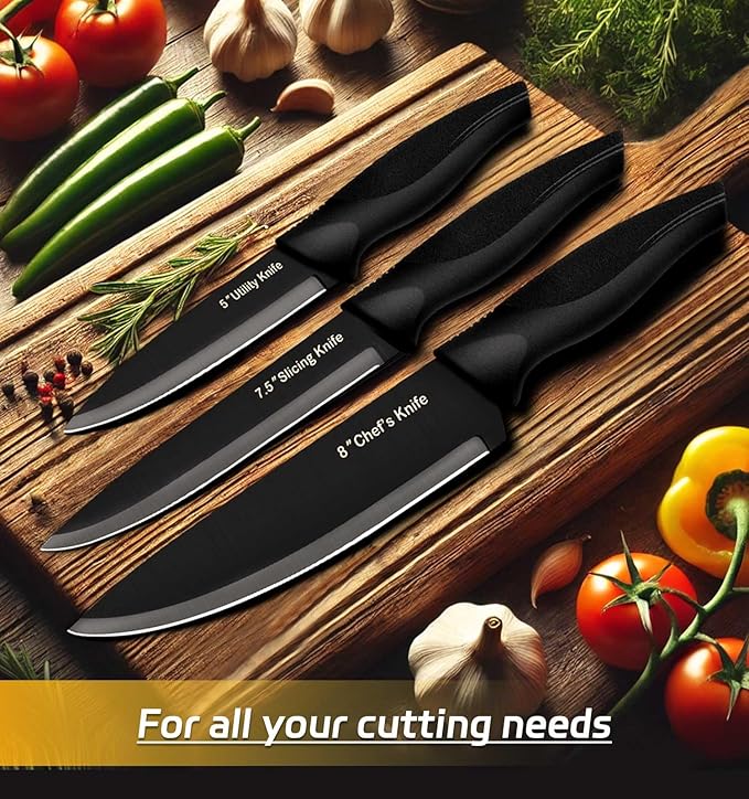 XANAPON Knife Set, 14 Pieces Kitchen Knife Set, High Carbon German Stainless Steel, Dishwasher Safe Cutlery with Sharpener, Black - Image 6