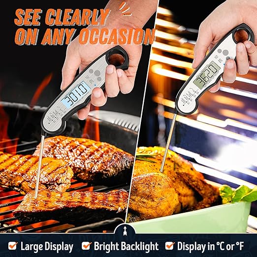Digital Meat Thermometer, Waterproof Instant Read Food Thermometer for Cooking and Grilling, Kitchen Gadgets, Accessories with Backlight & Calibration for Candy, BBQ Grill, Liquids, Beef, Turkey… - Image 3