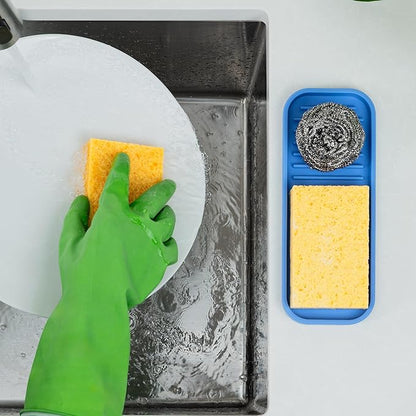 Zulay Kitchen (9x3.5) Silicone Sponge Holder for Kitchen Sink - Flexible Multipurpose Soap Tray Sponge Holder - Sink Organizer Tray for, Bathroom, Makeup, Trinkets & More (Provence Blue) - Image 3