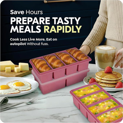 Silicone Freezer Trays with Lids, 2 Cup & 1 Cup Soup Container Style Ice Cube Trays, Easily prepare portioned meals, Great for storing soups, leftovers, sauces and other dishes, Dishwasher, Oven Safe