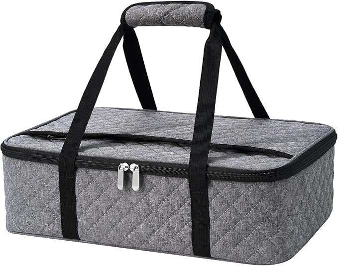 Insulated Casserole Carrier Portable Food Tote for Hot or Cold – Fits 9"x13" Baking Dish, Lasagna Holder for Parties, Picnic, Travel, Beach - Grey