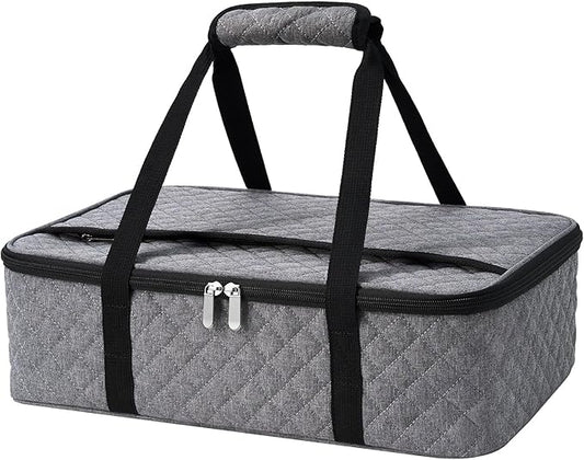 Insulated Casserole Carrier Portable Food Tote for Hot or Cold – Fits 9"x13" Baking Dish, Lasagna Holder for Parties, Picnic, Travel, Beach - Grey