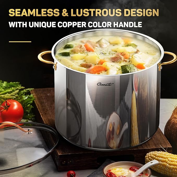 Ciwete Stock Pot 20 Quart, 3 Ply Stainless Steel Stock Pot with Lid, 20 Quart Soup Pot with Copper Handle, Healthy Stockpots, Induction, Oven, Gas and Dishwasher Safe - Image 6