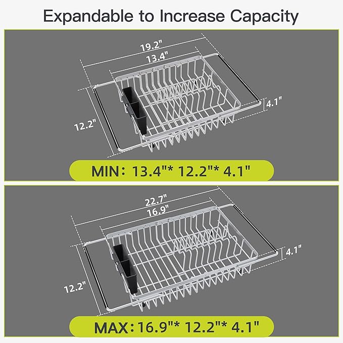 Expandable Stainless Steel Dish Drying Rack Over The Sink For Small Kitchen, Counter Space Saving Compact Metal Plate Drainer Strainer, Adjustable Hanging Inside Sink Rust Proof Wire Dryer Holder - Image 4