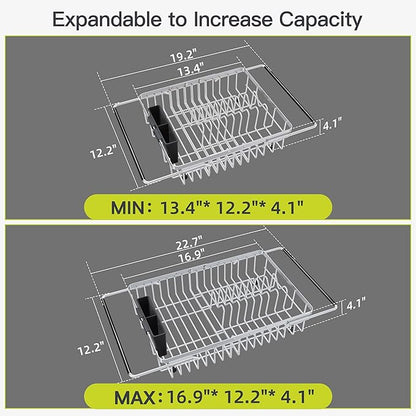 Expandable Stainless Steel Dish Drying Rack Over The Sink For Small Kitchen, Counter Space Saving Compact Metal Plate Drainer Strainer, Adjustable Hanging Inside Sink Rust Proof Wire Dryer Holder - Image 4
