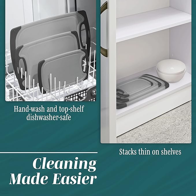Cutting Boards for Kitchen - BPA-Free Chopping Board - Different Sizes & Non Slip Handles - Reversible, Large Cutting Board Set - Unique Gifts for Cooks Who Have Everything - 3-Pack Gray/Gray - Image 5