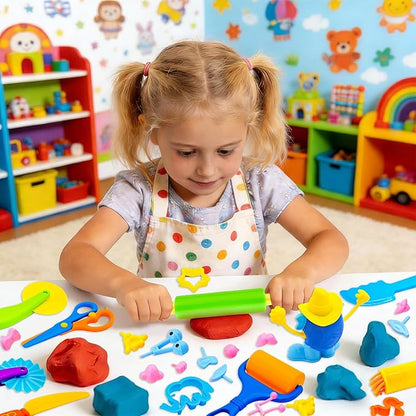 Dough Tools for Kids,47-Piece Kids Clay and Dough Tool Kit– Includes Roller, Rolling Pins, Cutting Tools, Safe Scissors, Plastic Knife & Dough Character Accessories