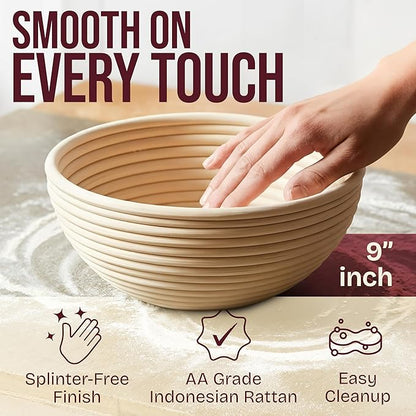 Superbaking Sourdough Starter Kit, 9" Round Banneton Bread Proofing Basket Set, Sourdough Bread Baking Supplies, Sourdough Tools with Silicone Bread Sling, Bread Making Tools, Baking Gifts - Image 5