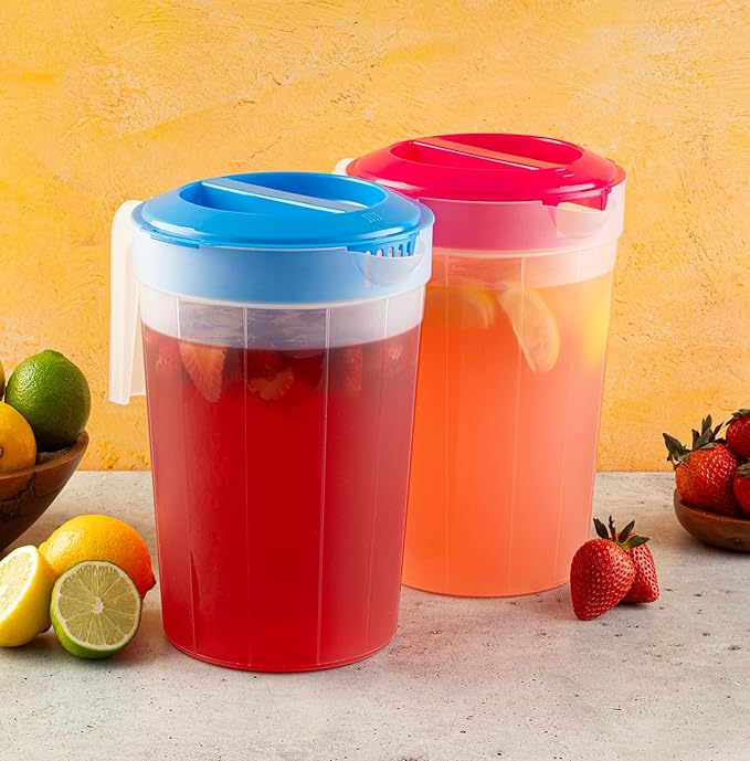 2-Pack 1-Gallon Plastic Pitchers with Lids – Iced Tea Pitchers with Twist Cover BPA-Free, Dishwasher & Freezer Safe, Ideal for Water, Juice & Fridge Storage - Image 2