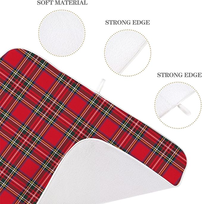 Christmas Dish Drying Mat 18 x 24 inch Red Buffalo Plaid Decorative Drying Mats Microfiber Absorbent Xmas Holiday Dish Washable Draining Mat for Kitchen Counter Decor