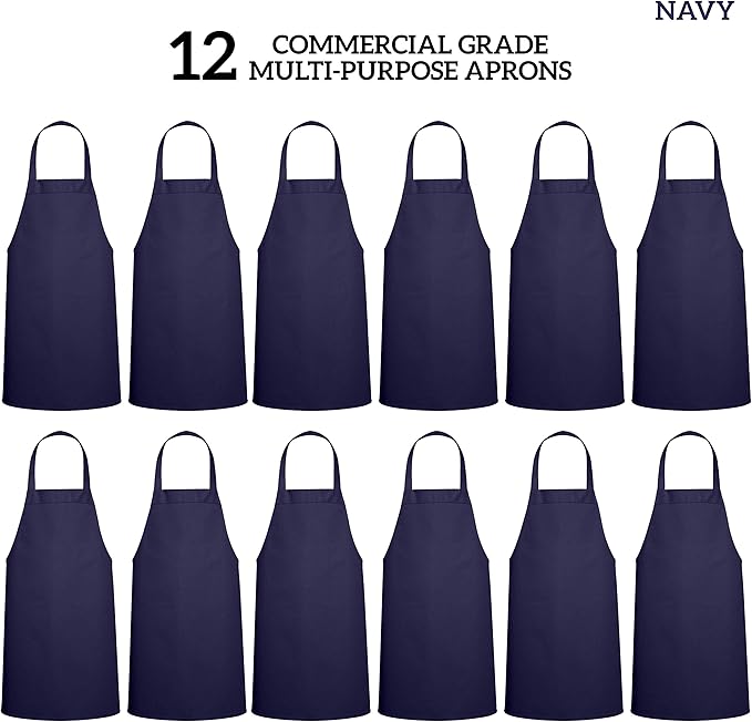 GREEN LIFESTYLE 12 Pack Professional Chef Apron – Grilling Aprons for Men, Waterproof Cooking Apron for BBQ, Work or Restaurant Use, Kitchen Aprons for Women – Navy, No Pockets - Image 3