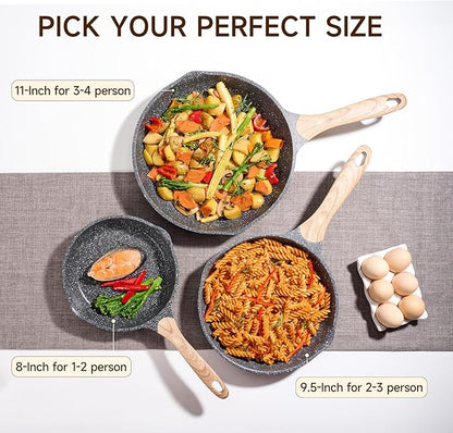 JEETEE Nonstick Frying Pans Skillet with Lid, 8" Non-Stick Frying pan, Aluminum Pans with Bakelite Handle, Compatible with All Stovetops (Gas, Electric & Induction) - Image 2