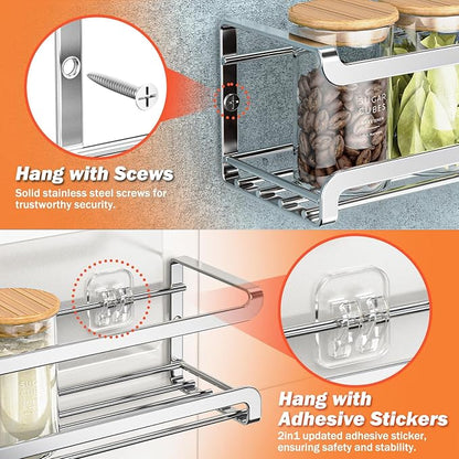 Bunoxea Spice Rack wall mounted 4 Pack, Space-Saving Spice Organizer for Spice Jars and Seasonings,Screw or Adhesive Hanging Spice Rack Organizer for Your Kitchen Cabinet,or Pantry Door,Chrome - Image 3