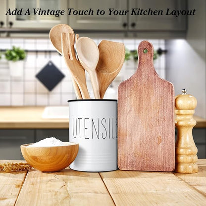 Bivvclaz Kitchen Utensil Holder, 6.7" Utensil Holder for Kitchen Counter, Cooking Utensil Crock with Cork Bottom, Modern Farmhouse Decor, Countertop Utensil Storage Caddy Organizer, White - Image 5