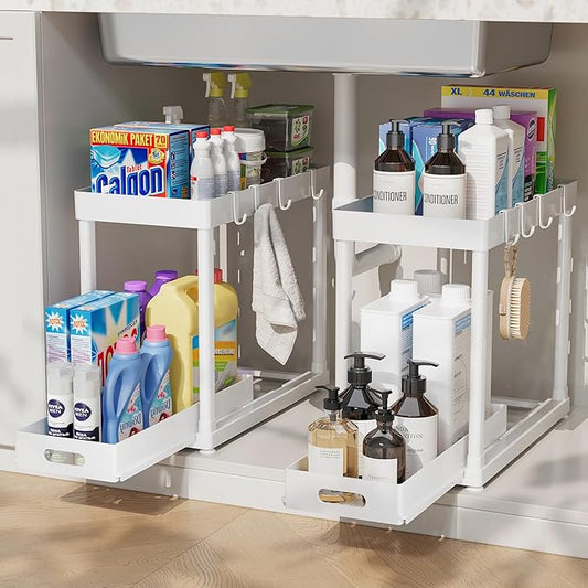 2 Pack Pull-Out Storage Organizers, Under Sink Organizer and Storage for Bathroom & Kitchen,Multi-Purpose Under Cabinet Organizers and storage Black by Pougny