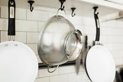 DLD Stainless Steel Micro-Perforated 5-Quart Colander - Professional Strainer with Heavy Duty Handles and Self-draining Solid Ring Base - Dishwasher Safe