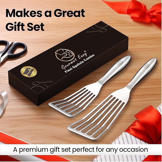 Stainless Steel Fish Spatula Set – 1 Large Fish Turner + 1 Small Metal Spatula, Ultra-Thin Edge for Easy Turning & Flipping, Metal Kitchen Utensils with Ergonomic Non-Slip Handle, Dishwasher Safe - Image 7