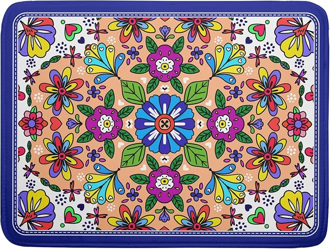 Mexican Talavera Dish Drying Mat Navy Blue Large Microfiber Dish Drain Pad for Kitchen Decor 18 x 24 In by Giwawa