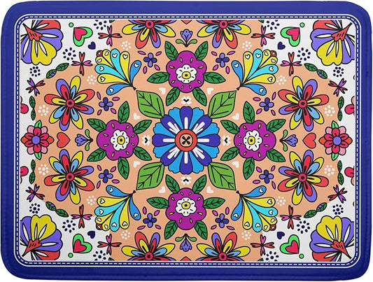 Mexican Talavera Dish Drying Mat Navy Blue Large Microfiber Dish Drain Pad for Kitchen Decor 18 x 24 In by Giwawa