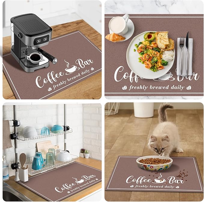 CooRug Absorbent Coffee Mat, Fashion Dish Drying Mat for Kitchen Counter Coffee Bar Accessories Espresso Machine Dish Rack 12" x 20" Brown - Image 5