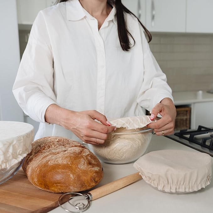 Beautiful Linen Cotton Blend Bowl Covers for Bread Proofing - Reusable Set of 3 in Varying Sizes Easily Fit Your Bowls 7" to 13" - Durable Fabric Covers, Ideal Sourdough Bread Baking Accessories - Image 8