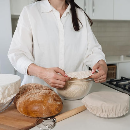 Beautiful Linen Cotton Blend Bowl Covers for Bread Proofing - Reusable Set of 3 in Varying Sizes Easily Fit Your Bowls 7" to 13" - Durable Fabric Covers, Ideal Sourdough Bread Baking Accessories - Image 8