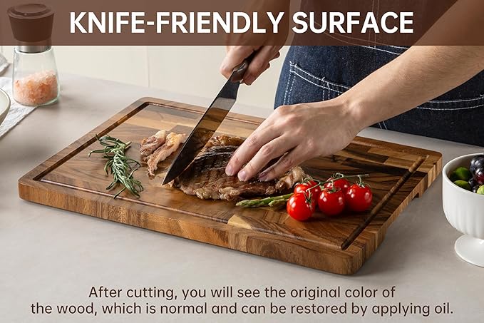 THETCHRY Walnut Cutting Boards for Kitchen, End Grain Wooden Chopping Board with Juice Groove, Charcuterie Butcher Block for Meal Prep & Serving with Gift Box, 16.5" x 11.6" x 0.8" - Image 4