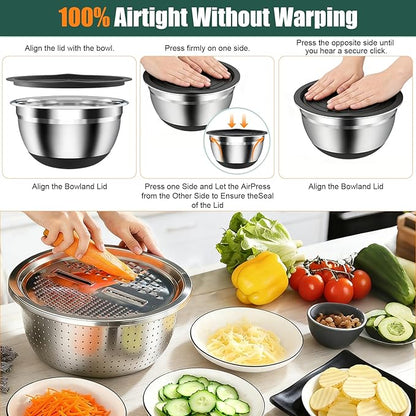 Stainless Steel Mixing Bowls Set with Lids & Silicone Base - 7-Piece Kitchen Gadgets Includes Colander, Grater, Egg Separator, Whisk - Nesting Bowls (1.5, 2, 2.5, 4.5 QT), Dishwasher Safe, Black - Image 7