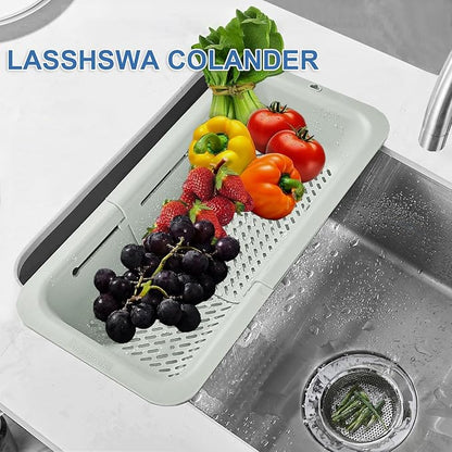 LASSHSWA Collapsible Colander for Kitchen, Over the Sink Strainer Basket for Kitchen, Fruit Pasta Food Strainer Expandable Plastic Colander BPA Free (Light Gray) - Image 2