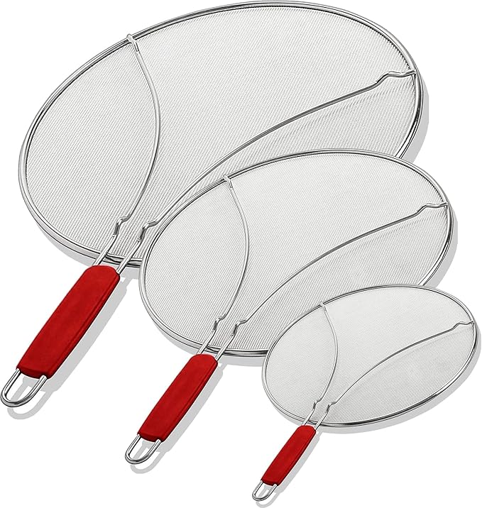 Alpha Living 60134ST Set of 3 Splatter Screens – 13", 11.5", and 9.5" Stainless Steel Fine Mesh, Comfort Grip Handles – Grease & Oil Guard for Frying Pans, Boiling Pots, Safe Cooking Lid Set of 3 by AlphaLiving
