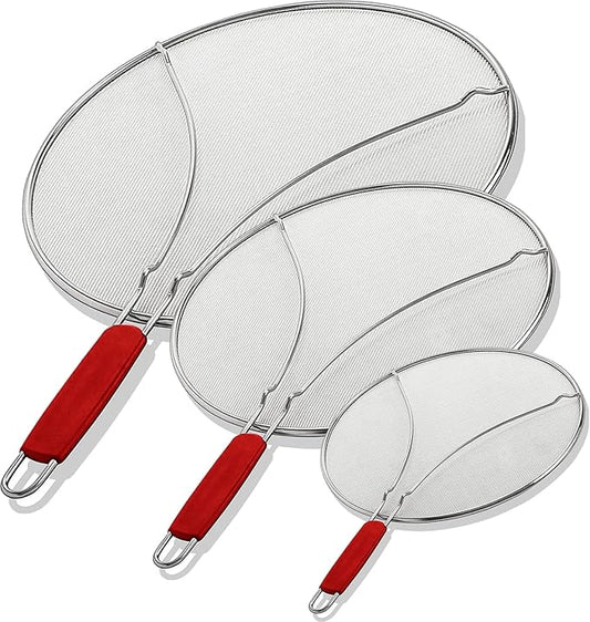 Alpha Living 60134ST Set of 3 Splatter Screens – 13", 11.5", and 9.5" Stainless Steel Fine Mesh, Comfort Grip Handles – Grease & Oil Guard for Frying Pans, Boiling Pots, Safe Cooking Lid Set of 3 by AlphaLiving