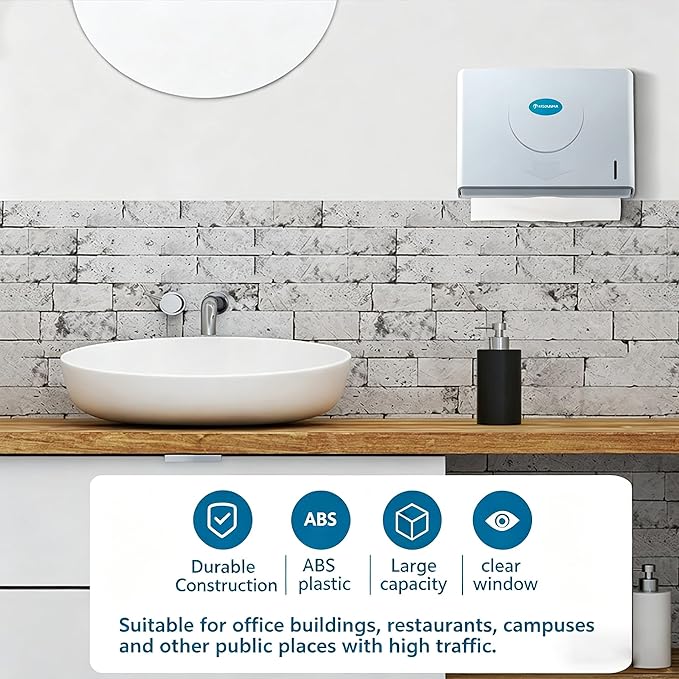 Folded Paper Towel Dispenser Wall: Modunful Compact ABS Dispenser with Clear Window - Holds 200 C-Fold & Multi-Fold Towels for Home Bathroom Kitchen - Image 2