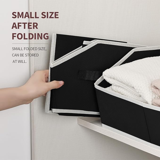 Homsorout Storage Baskets for Shelves - Trapezoid Cube Storage Organizer Bins, Decorative Storage Baskets with Handles, Large Shelves Organizer for Home, Office, Dorm, Black, 4 Pack - Image 6