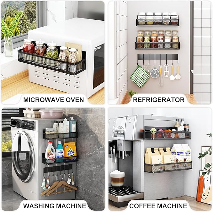 Aufworld Magnetic Spice Rack for Refrigerator, 3 Pack Magnetic Shelf, Moveable Fridge Organizer with 8-Hook Rack, Seasoning Organizer for Kitchen - Image 6