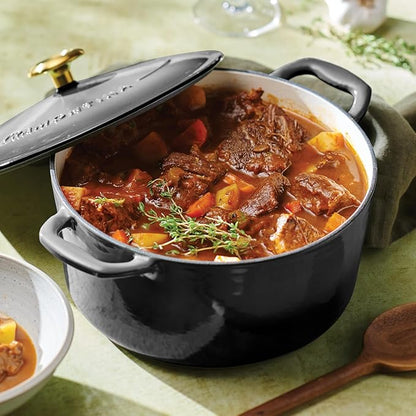 Tramontina Bestow Enameled Cast Iron Dutch Oven Pot with Lid, Round 5.5-quart, Smoke (Gold Knob) - Image 3