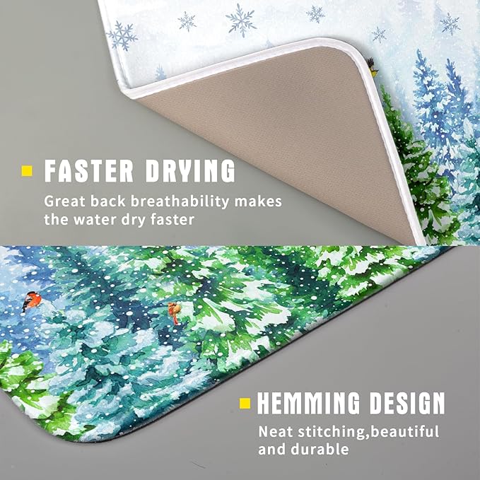 Winter Dish Drying Mat Forest Kitchen Mat for Counter for Home Season Decor 18 X 16 In - Image 3