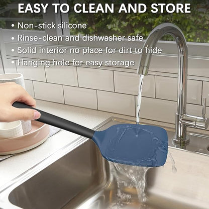 Coukre 2 Pack Silicone Spatula Set, High Heat Resistant, BPA Free Kitchen Spatula, Solid & Slotted Turner for Non-Stick Pans, Sautéing, and Flipping (2, DarkBlueBlack) - Image 6