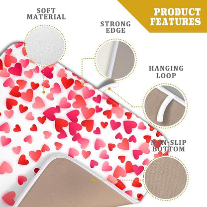 Valentines Dish Drying Mat for Kitchen Counter Hearts Holiday Microfiber Absorbent Dish Draining Reusable Washable Foldable 16"x18" - Image 4
