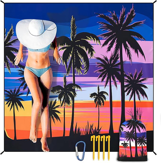 HIHOHO Beach Blanket Waterproof Sandproof Extra Large Beach Mat 79" X 83"/120"x108"for 1-8 Adults Quick Drying Durable Outdoor Picnic Mat for Beach Travel Camping Hiking