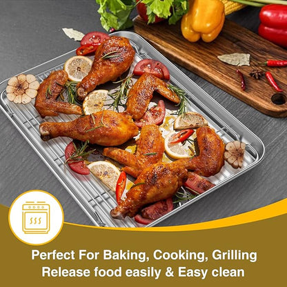 Wildone Baking Sheet with Rack Set (3 Pans + 3 Racks), Stainless Steel Baking Pan Cookie Sheet with Cooling Rack, Non Toxic & Heavy Duty & Easy Clean - Image 6