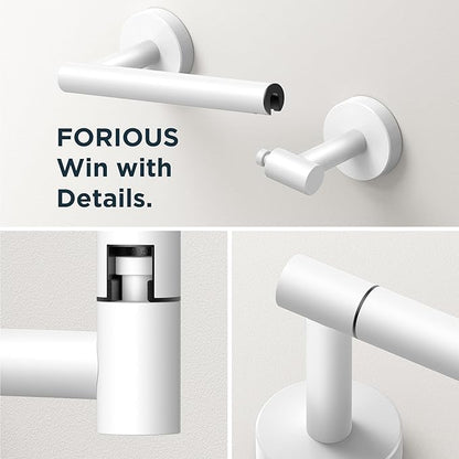 FORIOUS Toilet Paper Holder Wall Mount, SUS304 Stainless Steel Double Post Pivoting Tissue Roll Holder and Hand Towel Ring Set for Bathroom, RV, Bathroom Hardware Accessories Set, White