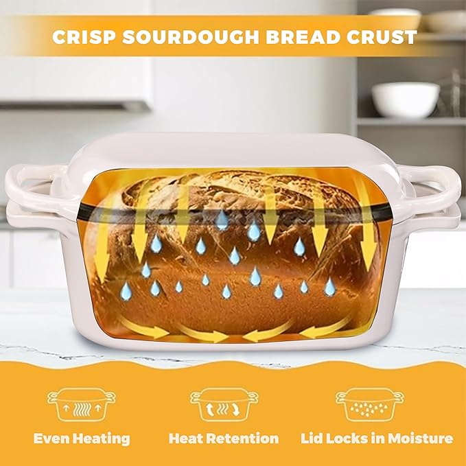 4.6 Quart Dutch Oven for Sourdough Bread Baking, Combo Oval Enameled Cast Iron Bread Pan with Lid, Bread Dutch Oven for a Crispy Crust, White - Image 4