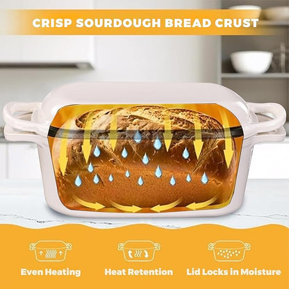 4.6 Quart Dutch Oven for Sourdough Bread Baking, Combo Oval Enameled Cast Iron Bread Pan with Lid, Bread Dutch Oven for a Crispy Crust, White - Image 4