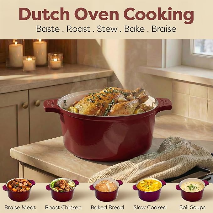 Gotham Steel 5 Qt Lightweight Dutch Oven Pot with Lid & Holders, Ceramic Non Toxic, Oven Safe & Even Heat Retaining Dutch Oven for Bread Baking Sourdough, Soup, Casserole, 70% Lighter than Cast Iron - Image 10