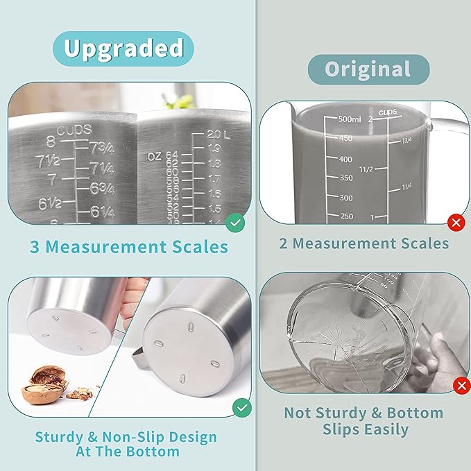 Measuring Cup, [Upgraded, 3 Measurement Scales, Including Cup Scale, ML Scale, Ounce Scale], Newness Stainless Steel Measuring Cup with Marking with Handle, 64 Ounces (2.0 Liter, 8 Cup) (Pack of 2) - Image 3