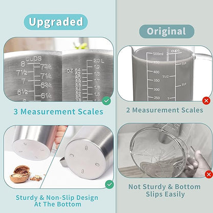 Measuring Cup, [Upgraded, 3 Measurement Scales, Including Cup Scale, ML Scale, Ounce Scale], Newness Stainless Steel Measuring Cup with Marking with Handle, 64 Ounces (2.0 Liter, 8 Cup) (Pack of 2) - Image 3