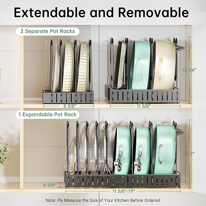 ORDORA Pots and Pans Organizer under Cabinet, 8 Tier Pot Organizers Rack Expandable 11.65" to 19.02" Height with 3 DIY Methods, Adjustable Pan Organizer inside Cabinet Kitchen Storage Organization - Image 4