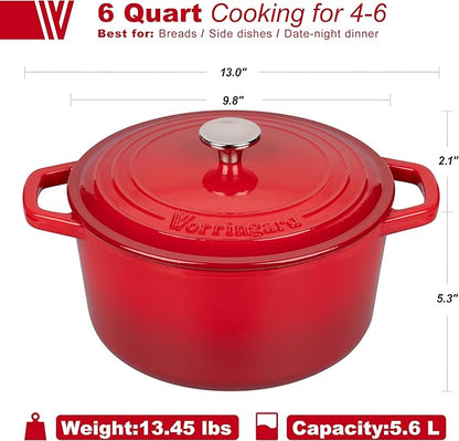 VORRINGARD Enameled Cast Iron Dutch Oven Pot with Lid, for Bread Baking, Round Bread Oven- include Sourdough Bread Baking Supplies Set, 6QT, Red - Image 2