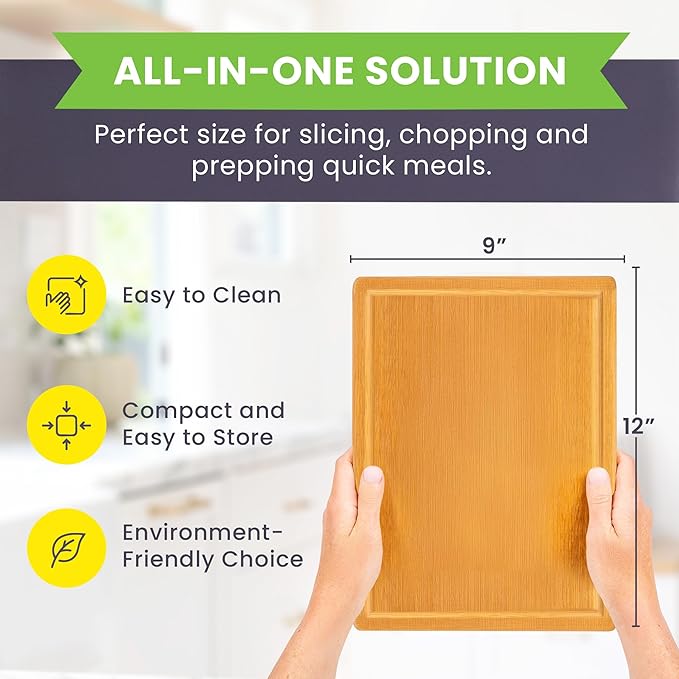 Small Bamboo Cutting Board – 12 Inch Wood Cutting Boards for Kitchen with Glue-Free Surface™ & Juice Groove – Non-Toxic, FSC-Certified, Durable Wooden Chopping Board - Rectangle - Image 2