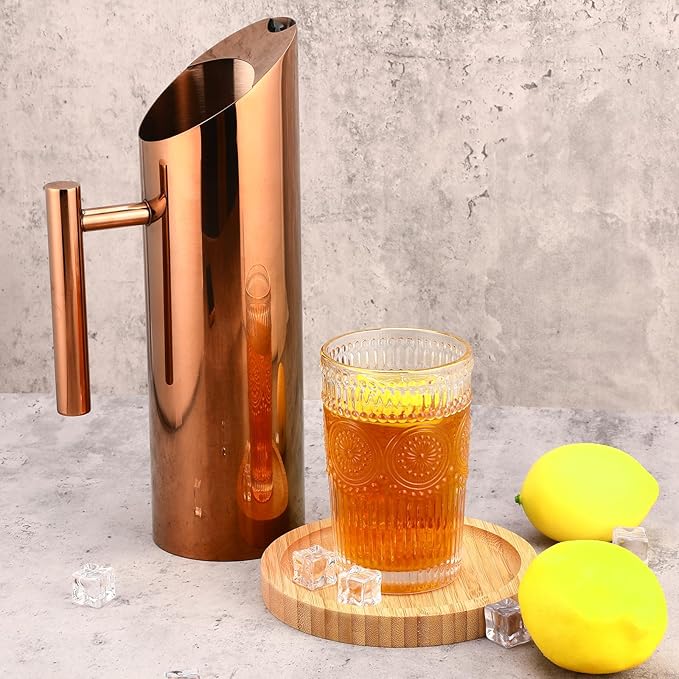 Funnymoom 3 Pack 53oz/1.5l Stainless Steel Water Pitcher Modern Metal Pitcher with Ice Guard Silver Carafe Drink with Handle or Iced Hot Drink Tea Juice Coffee Beer (Rose Gold) - Image 4